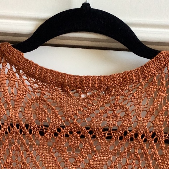 Deep Orange Rust Long Crochet Cardigan - Picture 6 of 7